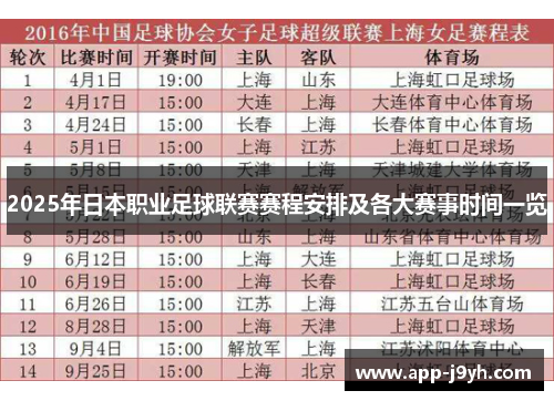 2025年日本职业足球联赛赛程安排及各大赛事时间一览 2025年日本职业足球联赛赛程安排及各大赛事时间一览